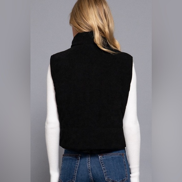 Corduroy Puffer Vest with Inner Faux Fur - Picture 6 of 6